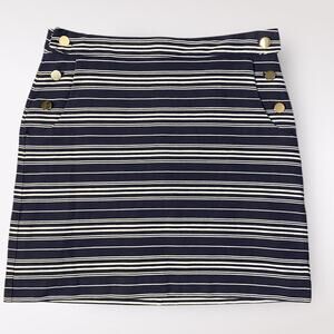 Loft Striped Buttoned Cotton Mini Pencil Skirt Size 8 Blue White